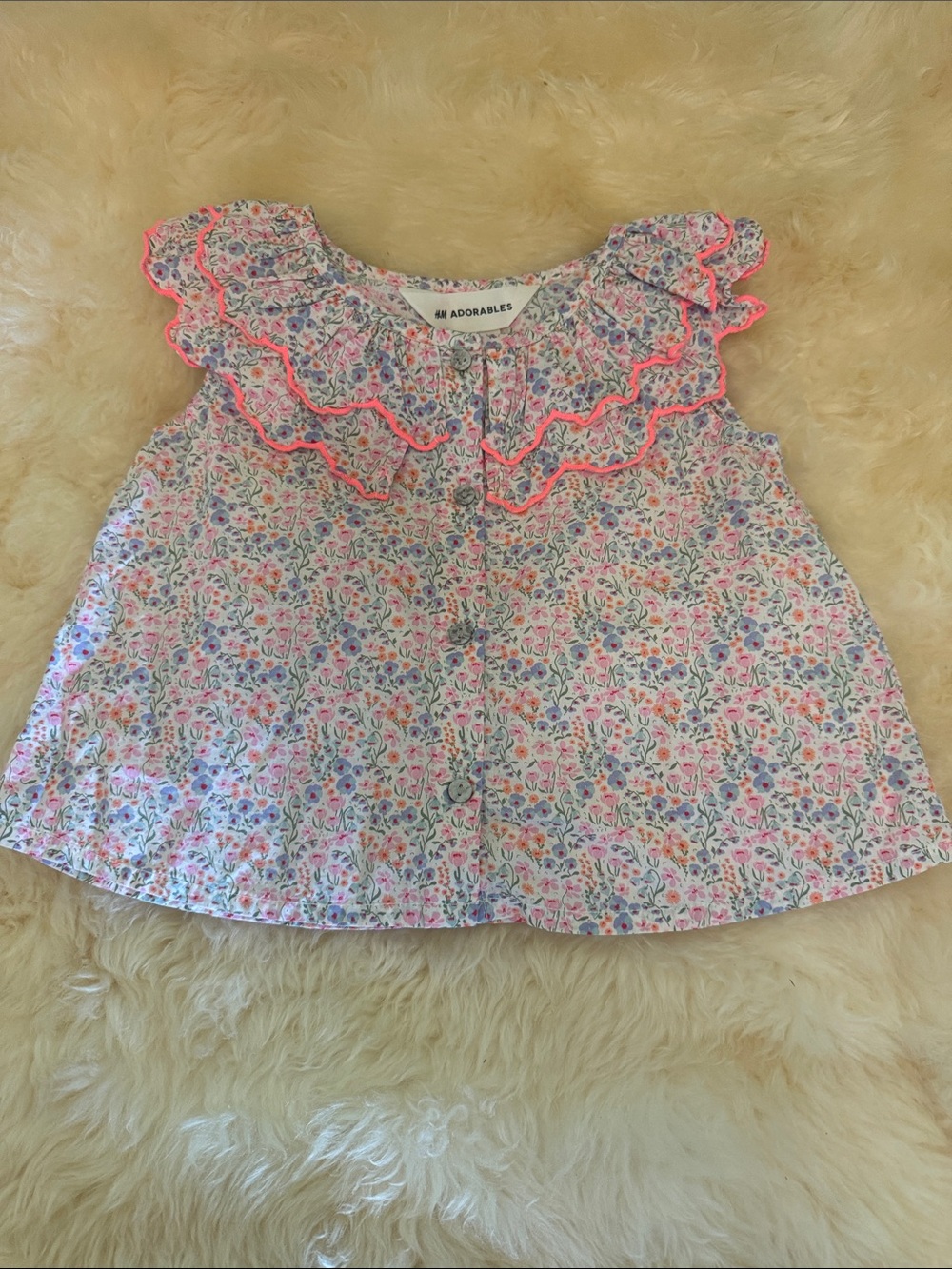 H&M Floral Ruffle Top in Pink and Blue